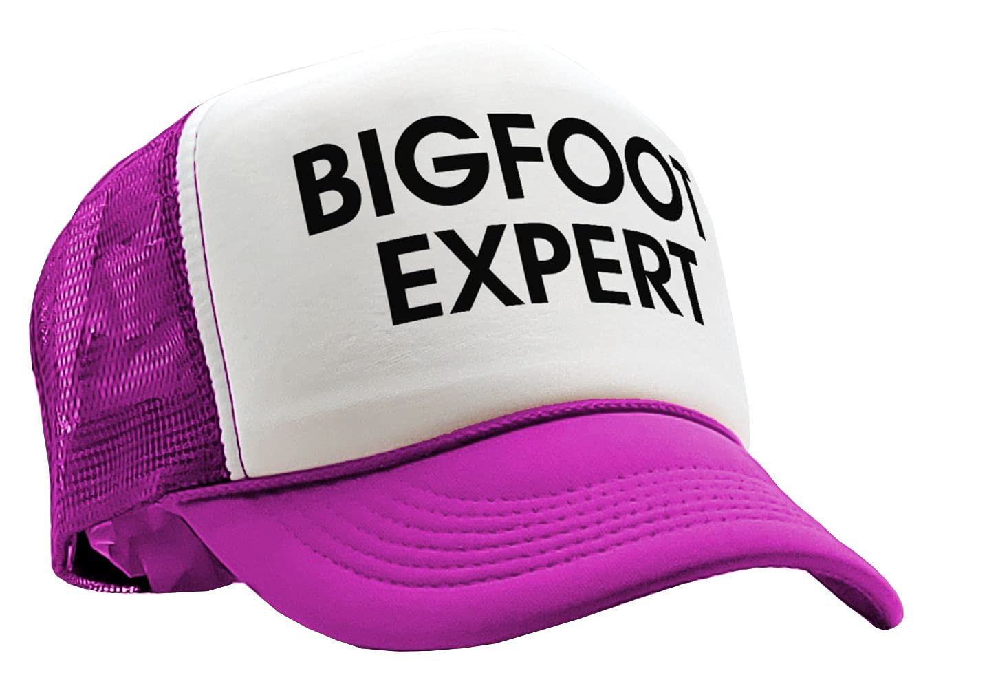 Bigfoot Expert - Sasquatch Squatchin Hunter - Vintage Retro Style Trucker Cap Hat (Neon Pink)