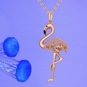 Flamingo Necklace 925 Sterling Silver Animal Bird Rose Gold Plated Crystal Jewelry Pink Flamingo Necklaces for Women Christmas Holiday Gifts