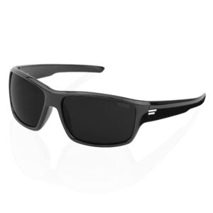 TOROE Eyewear FIELD Wrap Around Sport Sunglasses With Polycarbonate Polarized Lenses, Lightweight TR90 Frame (Gloss Black | White Emblem, Black (C4))