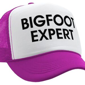 Bigfoot Expert - Sasquatch Squatchin Hunter - Vintage Retro Style Trucker Cap Hat (Neon Pink)