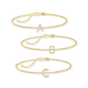 Ross-Simons B - Diamond-Accented Initial Bracelet in 18kt Gold Over Sterling. 7 inches