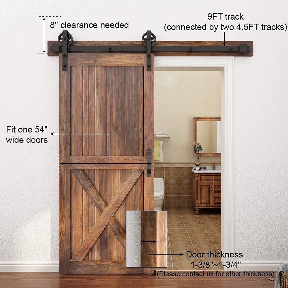 WINSOON 9FT Single Door Sliding Barn Door Hardware Kit with 1pc Barn Door Handle Set with 1pc Adjustable Floor Guide