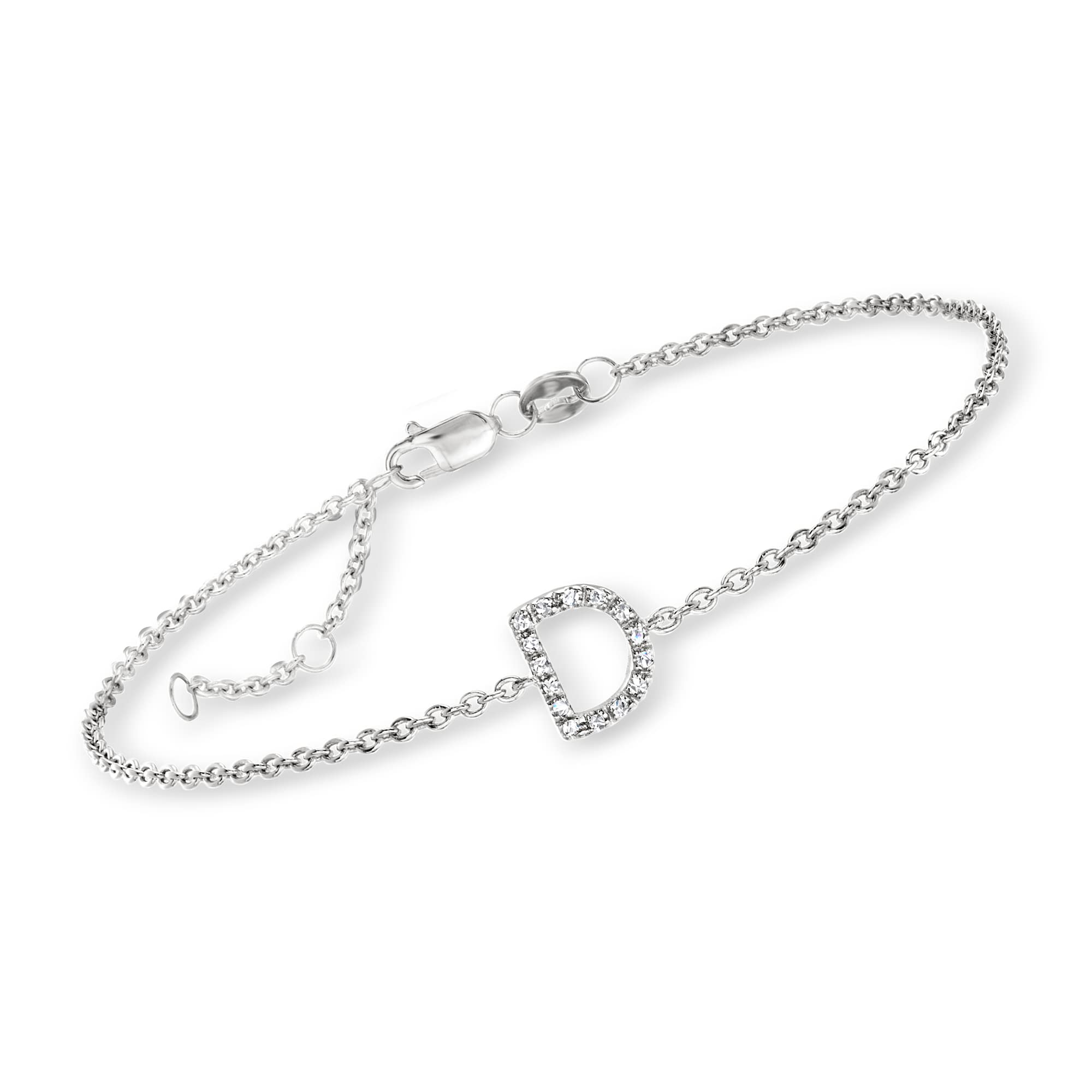 Ross-Simons RS Pure M - Diamond-Accented Initial Bracelet in Sterling Silver. 7 inches