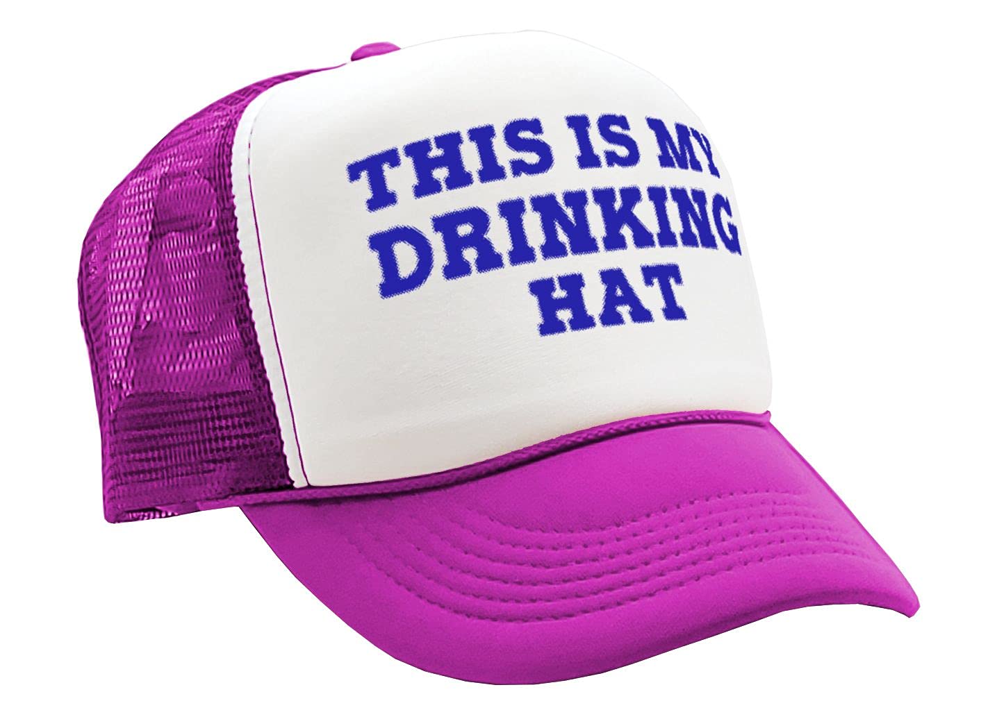 This is my DRINKING HAT - drunk party college - Vintage Retro Style Trucker Cap Hat (Neon Pink)