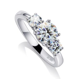 ladylike moissanite engagement rings for women 18k white gold plated sterling silver round cut 3-stone ring 1.6 carats d color vvs1 moissanite rings anniversary wedding ring promise ring for her (7)