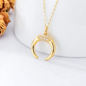 SISGEM 14K Real Gold Moon Pendant Necklace for Women,I Love You to The Moon and Back,Yellow Gold Half Moon Necklaces,Anniversary Present for Her Wife Mom 16''+2''