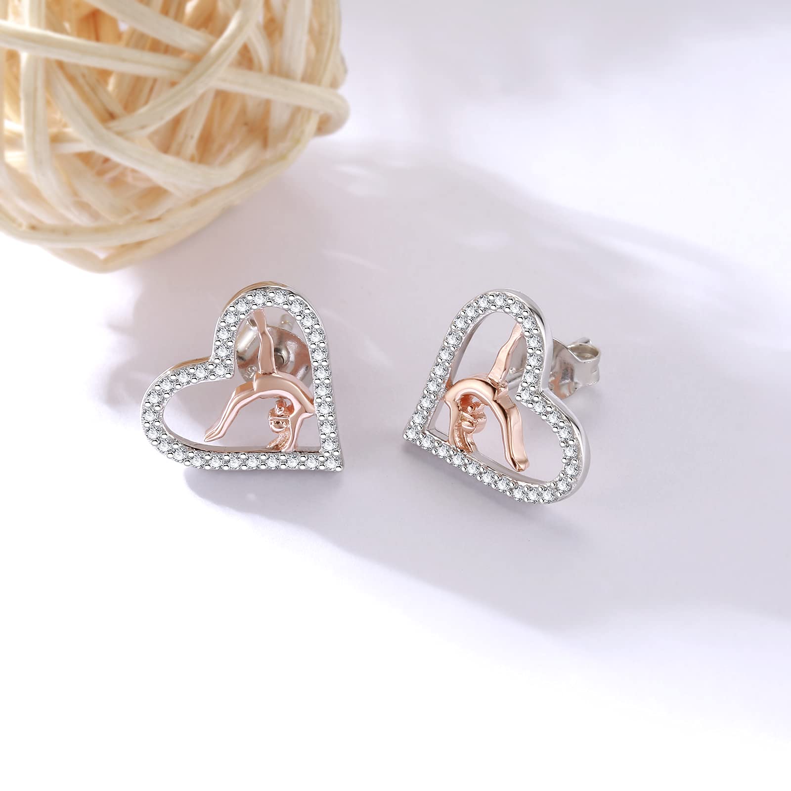 Gymnastics Stud Earrings for Her - 925 Sterling Silver Gymnastic Birthday Jewelry Gifts for Gymnast Women (CZ)