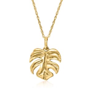 ross-simons 14kt gold monstera leaf pendant necklace. 16 inches