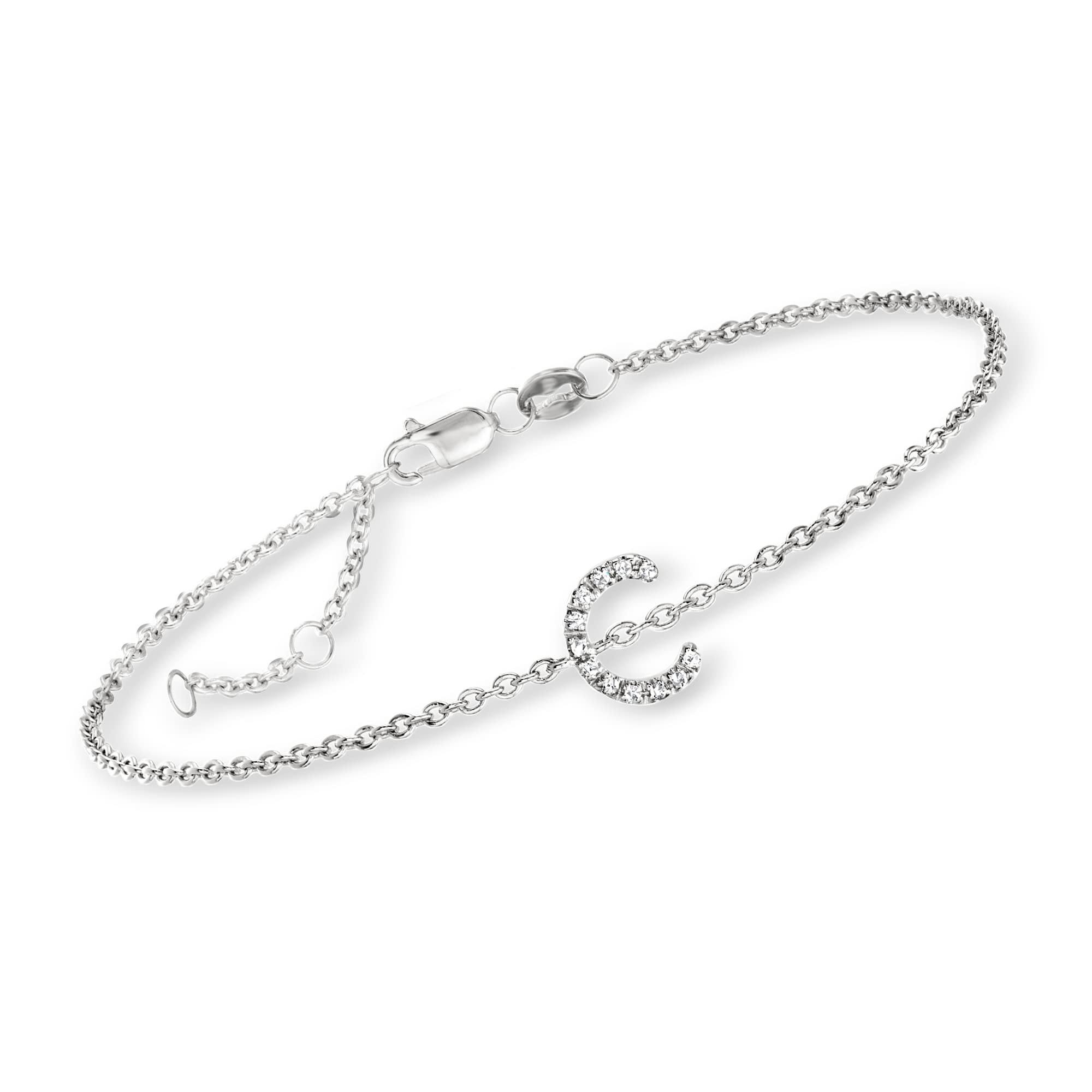 Ross-Simons RS Pure M - Diamond-Accented Initial Bracelet in Sterling Silver. 7 inches