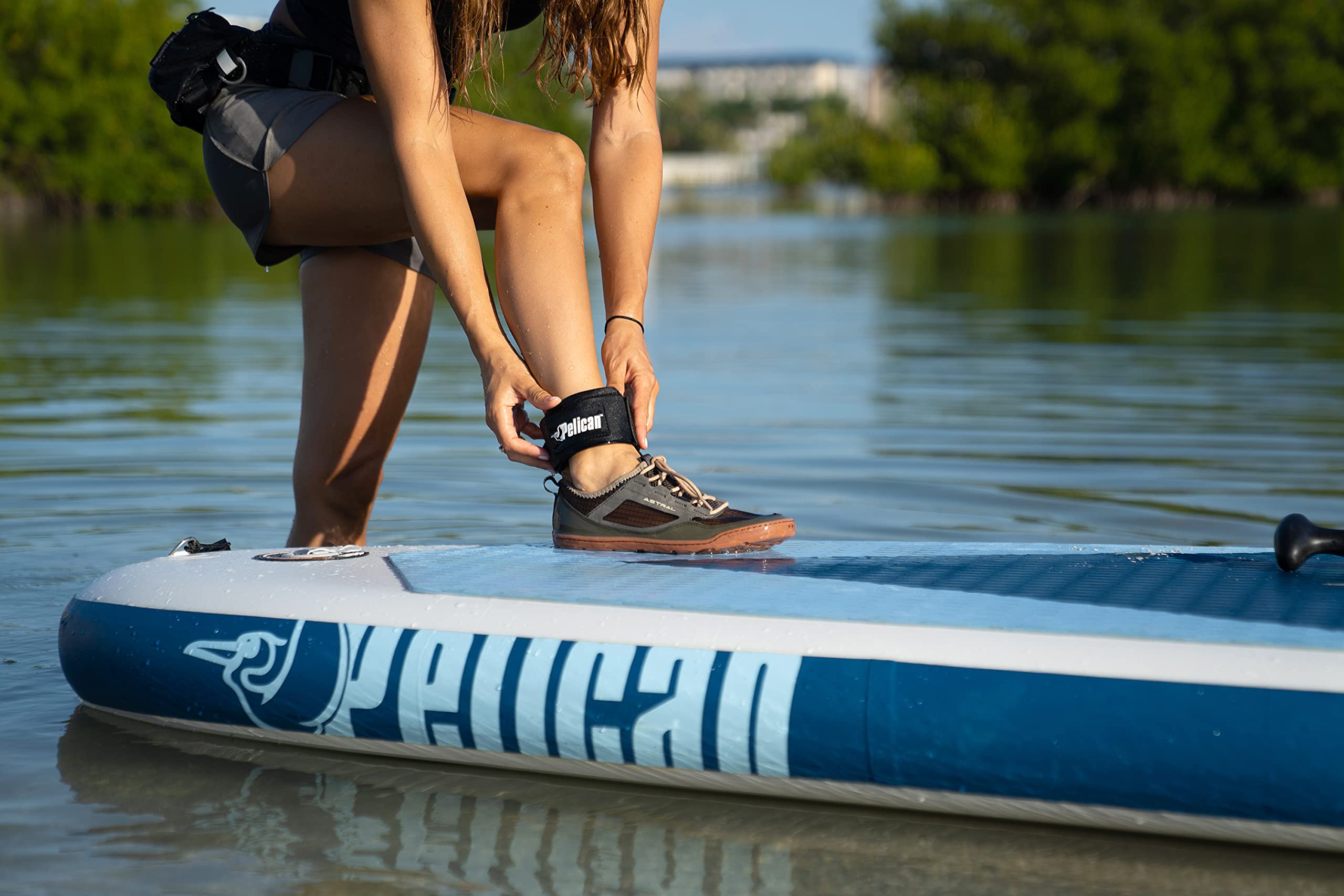 Pelican Boracay Premium Inflatable Stand Up Paddle Board - 3 Pieces SUP Paddle - Accessories, Leash, Hand Pump & Carry Bag - 10.4 ft - White/Blue