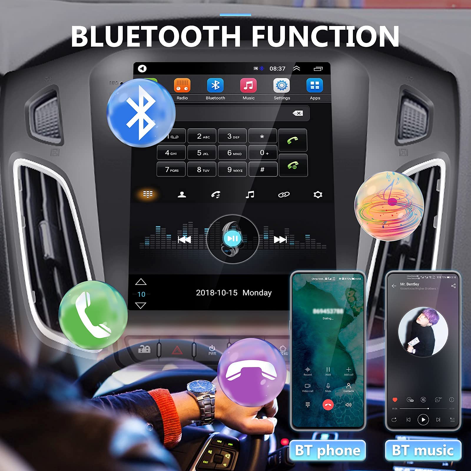 9.7 inch Android Car Stereo Radio for 2012 2013 2014 2015 2016 2017 2018 Ford Focus, Podofo Vertical HD IPS Touch Screen Bluetooth Radio with Mirror Link GPS Navigation Wifi FM Radio Backup Camera Mic