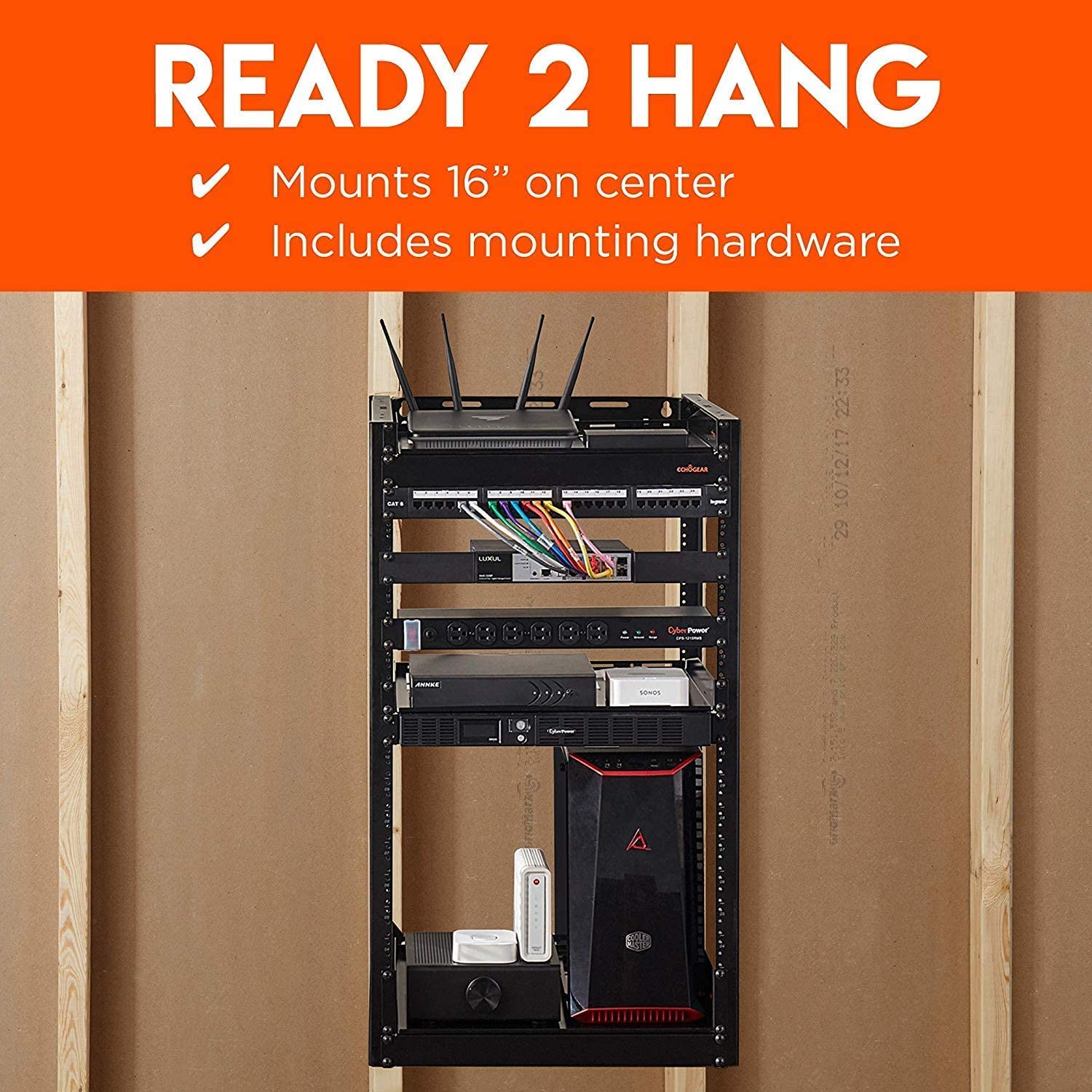 ECHOGEAR 15U Open Frame Rack & Caster Kit - Heavy Duty Rack with Vented Shelves & Easy to Install Wheels