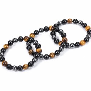 Jovivi 2 Pcs Hematite Black Obsidian Tiger Eye Stone Bracelets for Men Women 10mm Natural Round Gemstone Beads Beaded Healing Crystal Bracelet for Protection, Good Luck