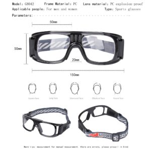 Professional Sports Goggles Glasses Men Women Racquetball Basketball Football Sport Eyewear Protective Glasses Anti-fog Shock Collision Lens Replaceable (Black Frame Black Pad) 8068