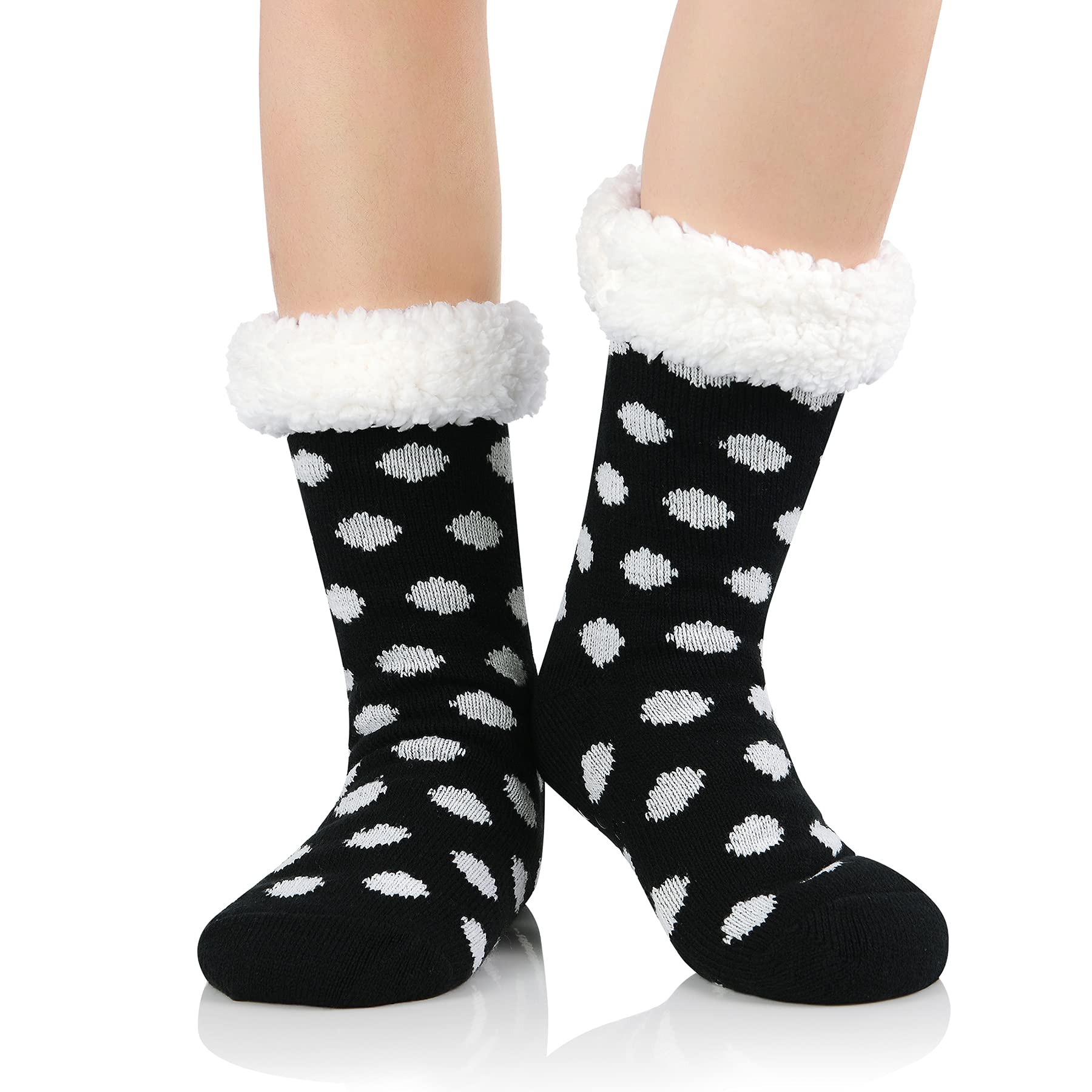 Zando Women's Winter Warm Slipper Socks With Grippers Fleece Lined Soft Thick Fuzzy Socks Warm Sherpa Fleece Socks Non Skid Fuzzy Slipper Socks Thick Athletic Socks C Classic Black Series