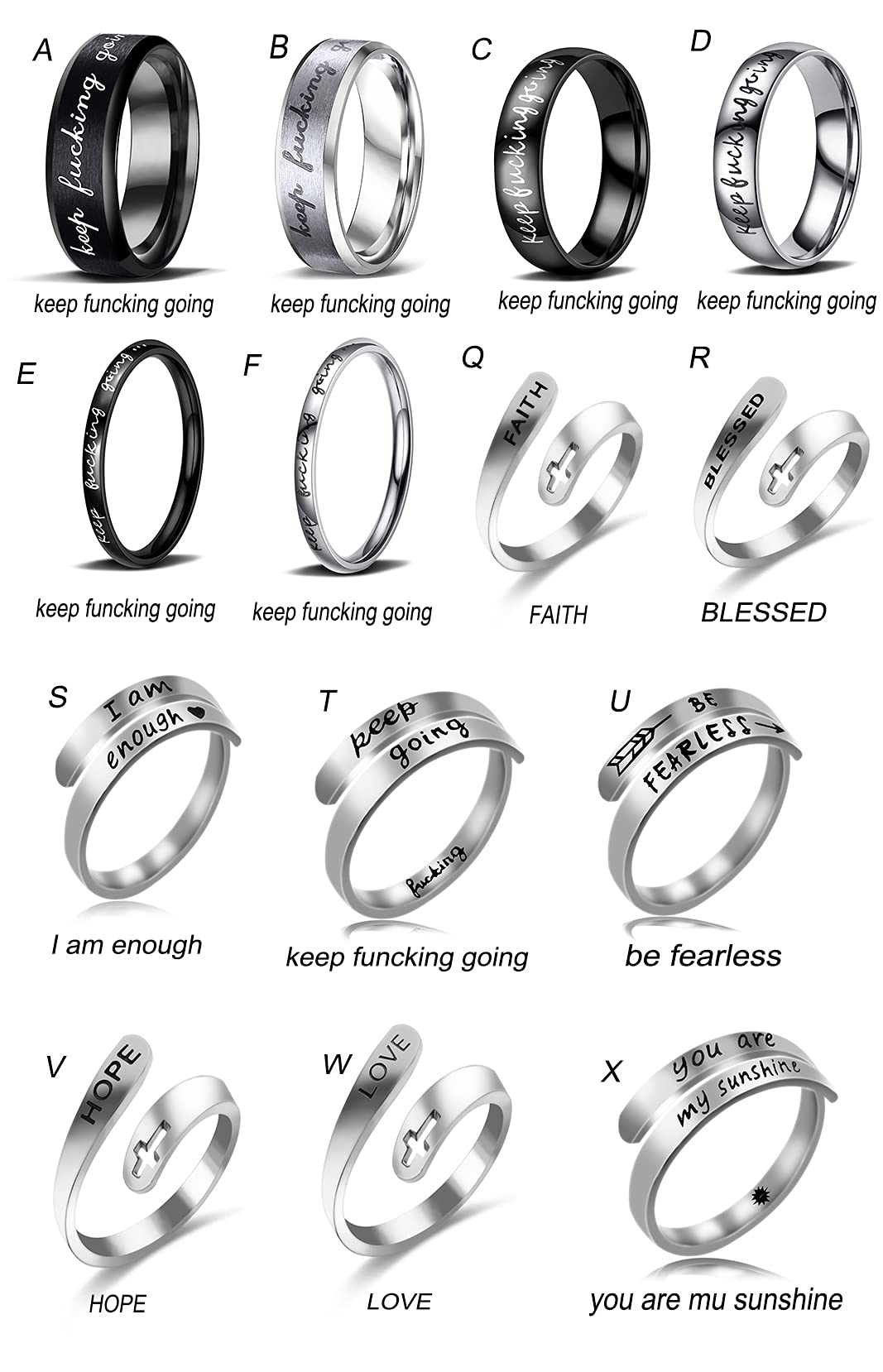 MYLYAHY 4mm/6mm/8mm Womens Inspirational Rings Silver Stainless Steel Keep Going Motivational Rings Encouragement Rings for Women (F_KEEP GOING, 6)