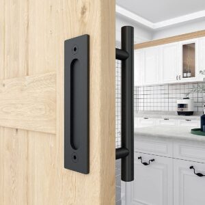 WINSOON 9FT Single Door Sliding Barn Door Hardware Kit with 1pc Barn Door Handle Set with 1pc Adjustable Floor Guide