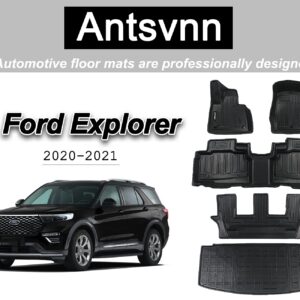 Antsvnn Floor Mats 3 Row & Cargo Liner for 2024 2023 2022 2021 2020 Ford Explorer All-Weather Guard Fits 7 Passenger Models