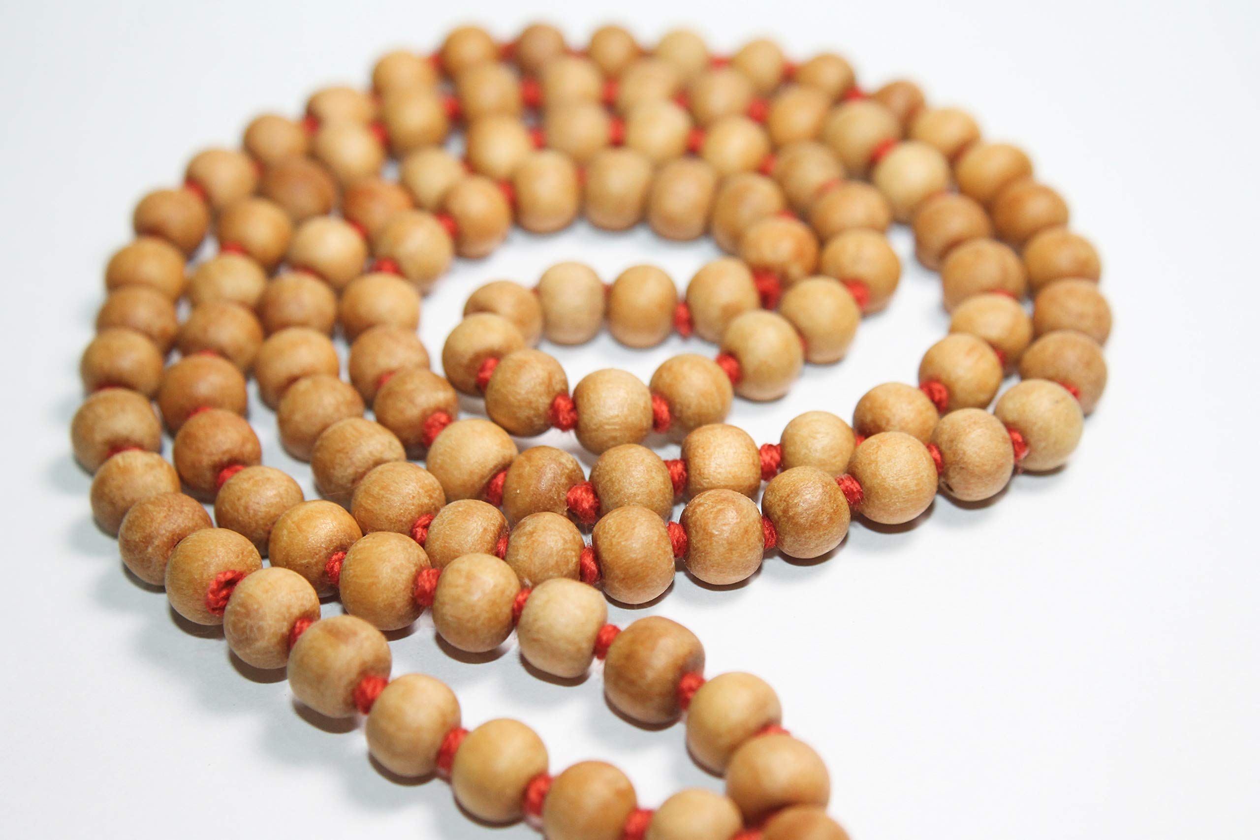 GRI9 8MM Tulsi mala Beads Necklace Holy Basil 108 + 1 Beads Ram Japa Prayer Mala Energized 108 Hindu Tibetan Buddhist Rosary for Chanting Mantra (Red Tessel)