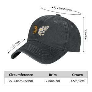 Butterfly Ball Hat for Teen Girls Women Washed Cotton Denim Baseball Cap Fashionable Adjustable Daisy