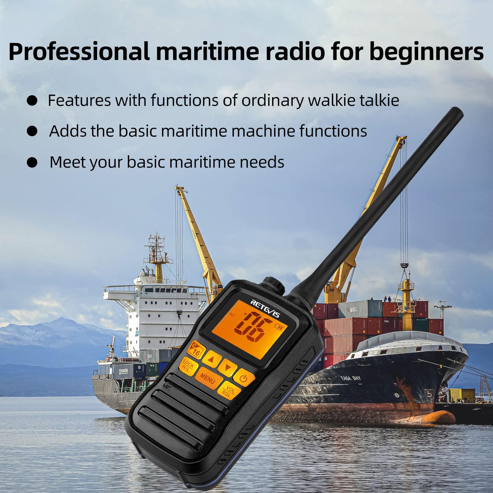 Retevis RM01 Handheld Marine Radio, Marine Two-Way Radios, Floating IP67 Waterproof, NOAA Weather Alert, Ship to Shore Radio for Boats (1 Pack)