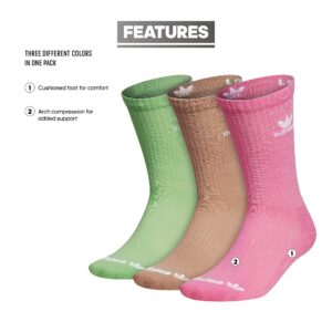 adidas Originals Trefoil Cushioned Crew Socks (3-Pair), Bliss Pink/Magic Beige/Glory Mint Green, Large