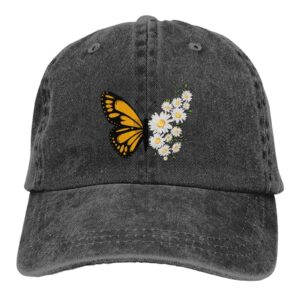 Butterfly Ball Hat for Teen Girls Women Washed Cotton Denim Baseball Cap Fashionable Adjustable Daisy