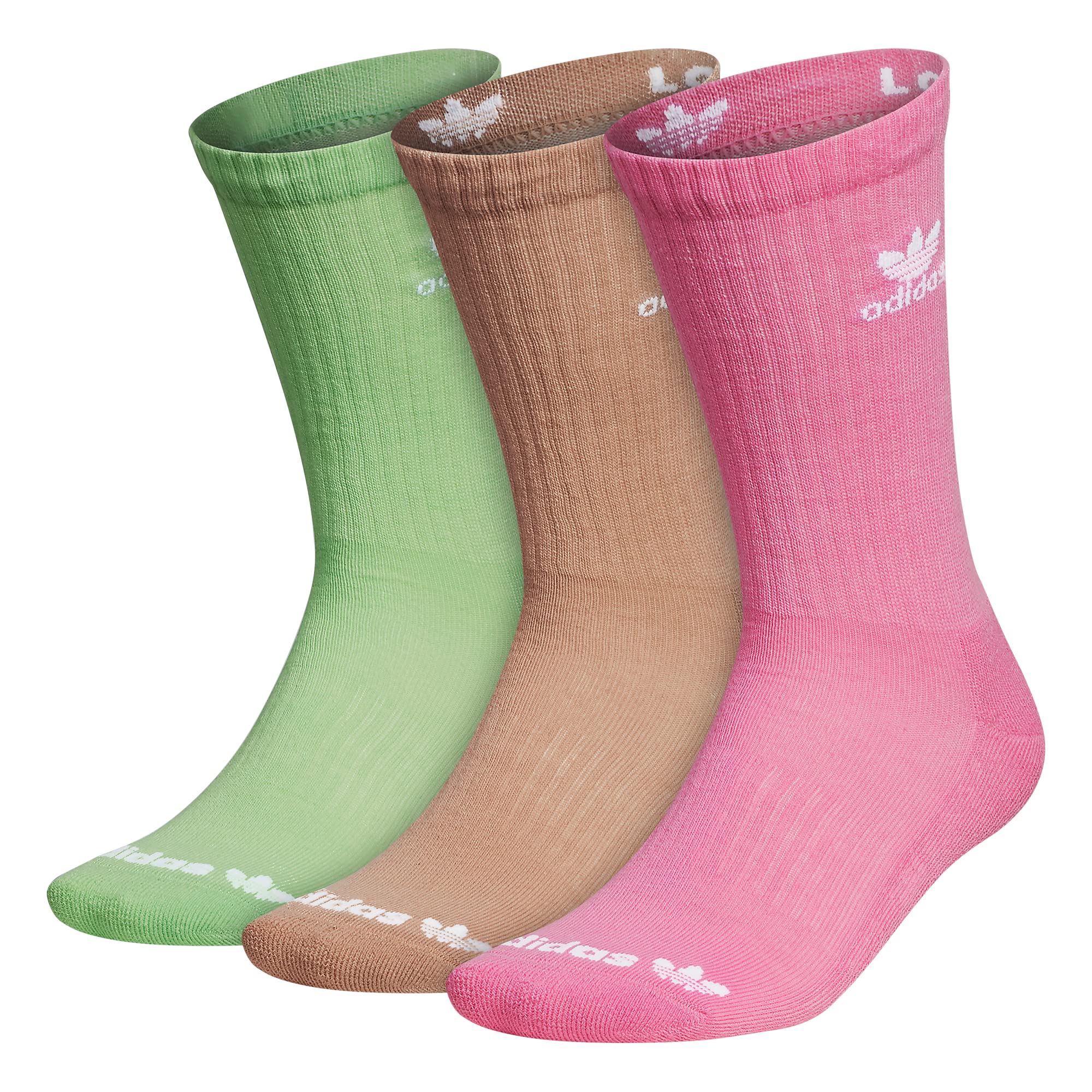 adidas Originals Trefoil Cushioned Crew Socks (3-Pair), Bliss Pink/Magic Beige/Glory Mint Green, Large