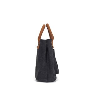 JeHouze Women canvas bags retro casual work handbags Tote lightweight top handle purses (Black)