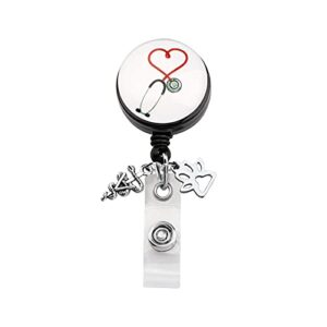 feelmem veterinarian gift medical stethoscope retractable badge holder reel clip veterinary student gift veterinary assistant jewelry pet owner rescue jewelry (veterinarian)