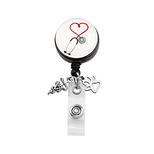 FEELMEM Veterinarian Gift Medical Stethoscope Retractable Badge Holder Reel Clip Veterinary Student Gift Veterinary Assistant Jewelry Pet Owner Rescue Jewelry (Veterinarian)