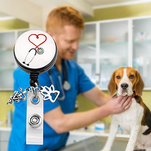 FEELMEM Veterinarian Gift Medical Stethoscope Retractable Badge Holder Reel Clip Veterinary Student Gift Veterinary Assistant Jewelry Pet Owner Rescue Jewelry (Veterinarian)