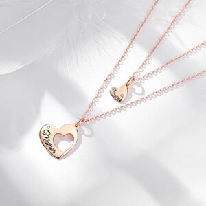 INFUSEU Rose Gold Mother Daughter Necklace Set for 2 for Mama Mom, Sterling Silver Small Dainty Tiny Heart Matching Jewelry for Women Teen Girls