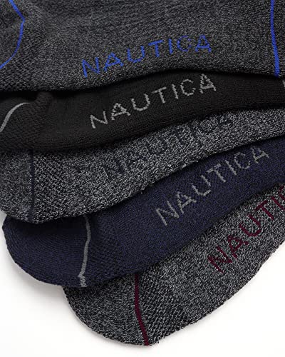 Nautica Men's Performance Quarter Socks with Cushioned Comfort (6 Pack), Size 6-12.5, Navy/Gray