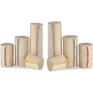 Hook and Loop Closure Elastic Bandage Wraps - Premium Variety Pack of 8, 2 3 4 6 inch x 5 Yards per Roll - Latex Free Reusable Compression Stretch Roll for First Aid, Medical, & Sports Injury Recovery