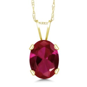 gem stone king oval red created ruby 1.50 ct 14k yellow gold pendant with chain