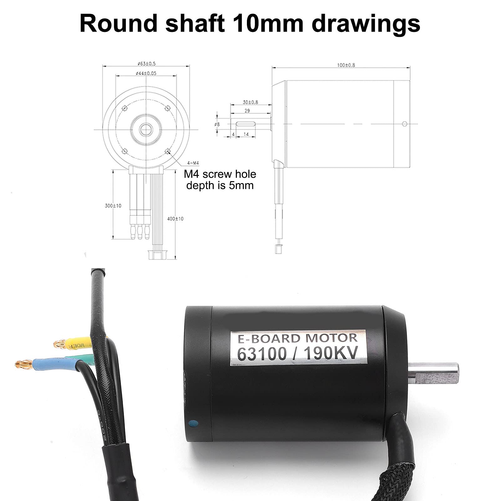 EVTSCAN 190kv Brushless Motor for Electric Mountain Bike for Electric Skateboard 5kw Glues Filled(8mm Round Shaft)