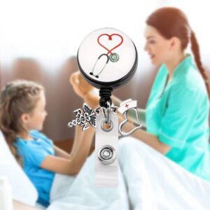 FEELMEM RN Nurse Medical Stethoscope Retractable Badge Holder Reel Clip RN Students Gift Nurses Practitioner Jewelry New Registered Nurse Gift (RN)