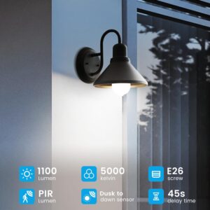 Aovpex Motion Sensor Light Bulbs, 13W(100W Equivalent) Movement Activated Dusk to Dawn Sensor LED Bulb, A19 E26 5000K Cool White Security Bulbs Outdoor Indoor, for Porch Garage Basement Hallway 4 Pack