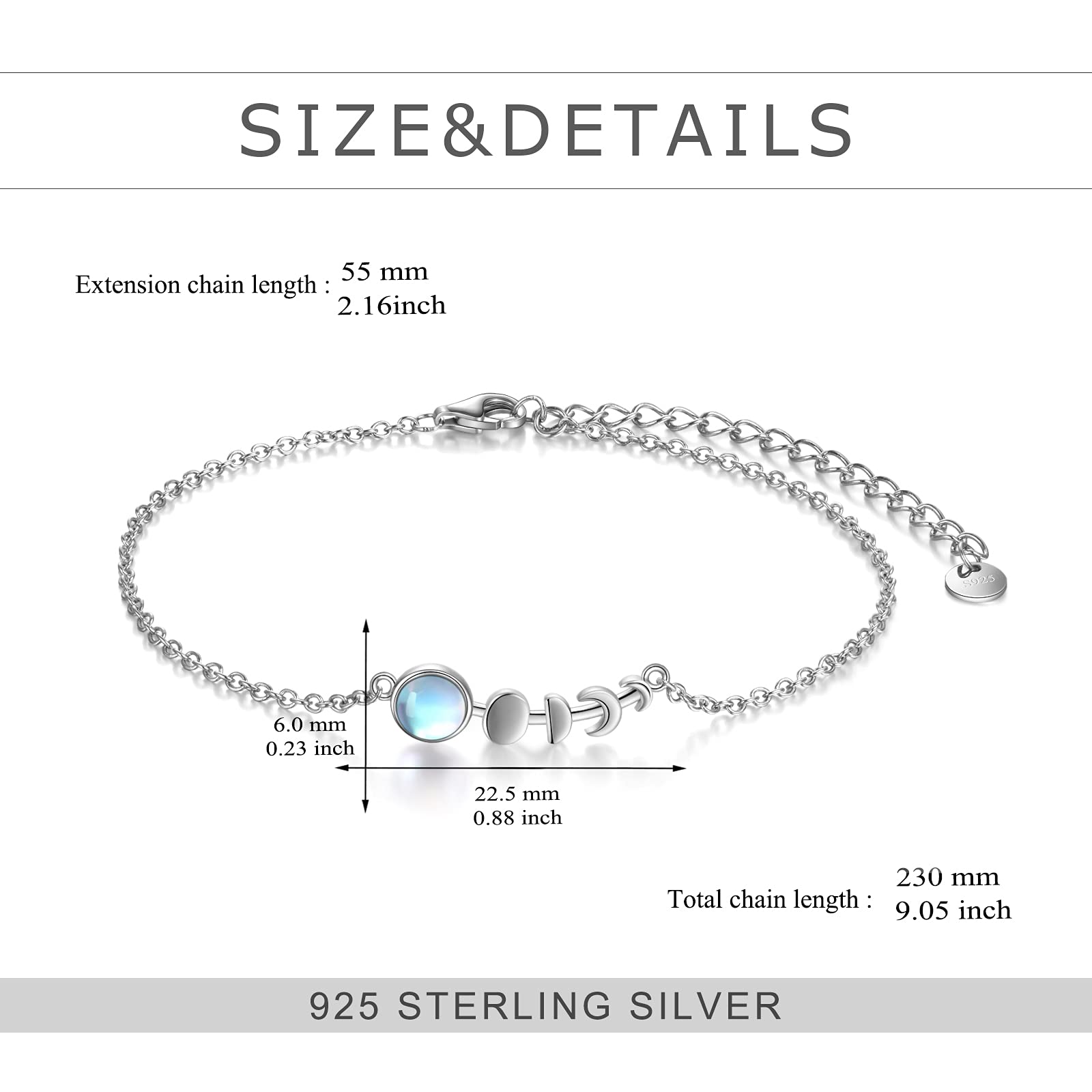 TIGER RIDER 925 Sterling Silver Moon Bracelet Moonstone Jewelry for Her