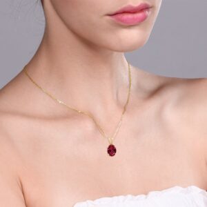 Gem Stone King Oval Red Created Ruby 1.50 Ct 14K Yellow Gold Pendant With Chain