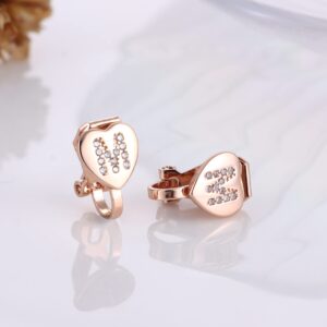 FUNRUN JEWELRY Heart Initial Clip on Stud Earrings for Women Rose Gold Plated Dainty Alphabet Letters A-Z Stud Earrings Non Pierced Stud Earrings(M)