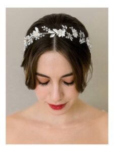 sweetv handmade bridal headband silver wedding hair accessories for brides hair pieces floral wedding headpieces for flower girl bridesmaid