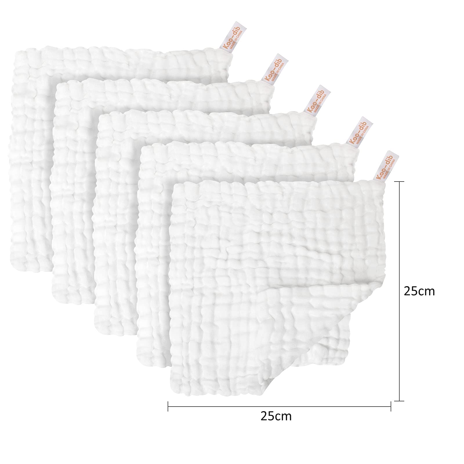 Koo-dib Muslin Soft White Baby Small Washcloths for Newborn Baby Essentials Must Haves Wash Cloths and 100% Cotton Face Towels 10 Pack Muslin Wash