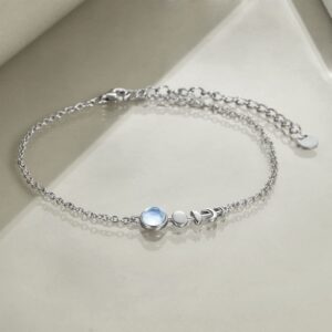 TIGER RIDER 925 Sterling Silver Moon Bracelet Moonstone Jewelry for Her