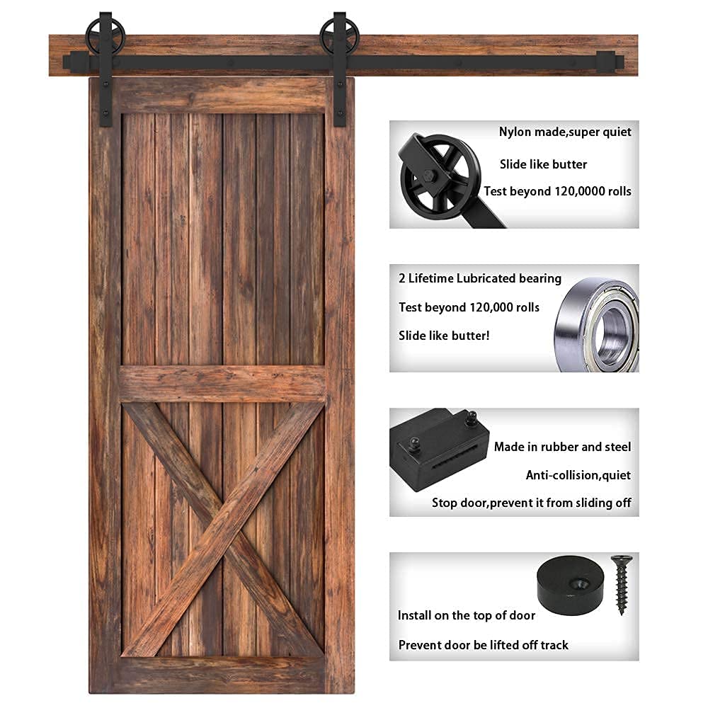 WINSOON 9FT Single Wood Sliding Barn Door Hardware Kit with 1pc Barn Door Handle Set