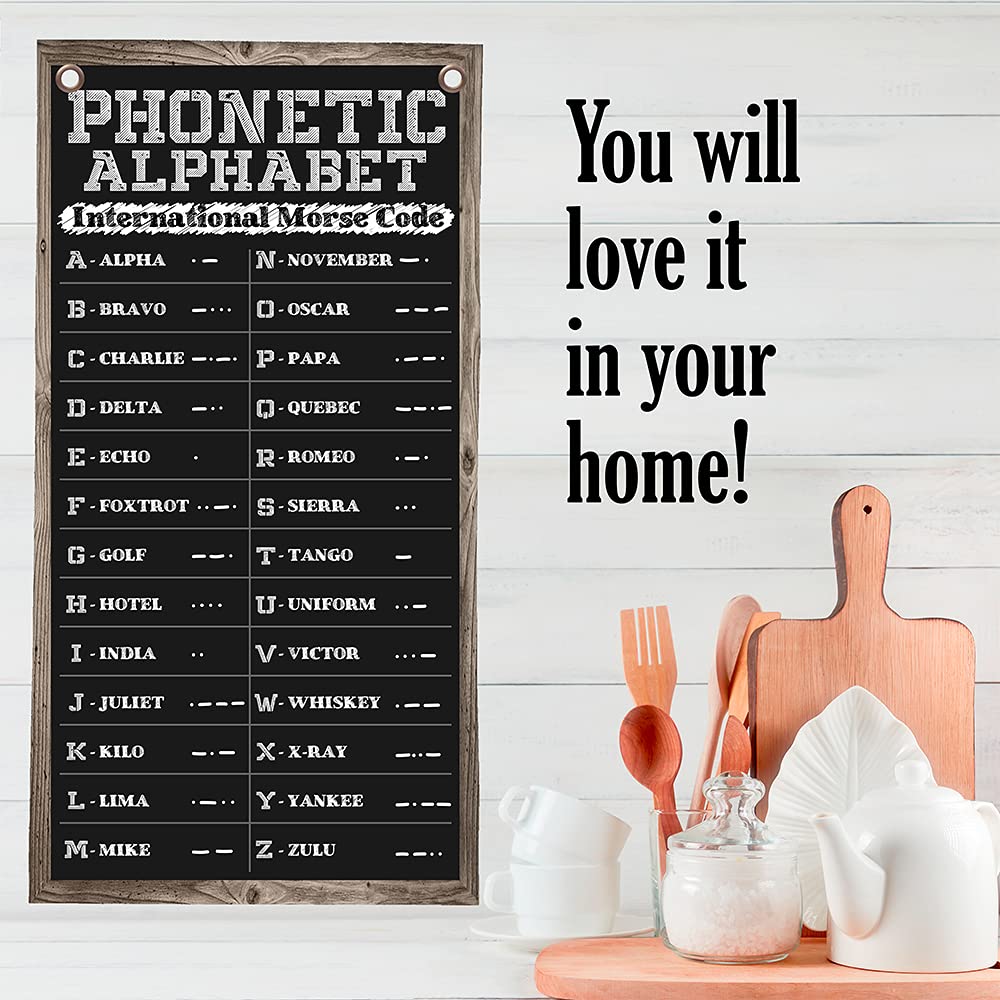 Phonetic Alphabet Morse Code - Educational Tool Wall Chart for Kids, Students and Adults, Military Alphabet Morse Code Chalkboard Style, 16x32 Canvas Wall Scroll Art Poster