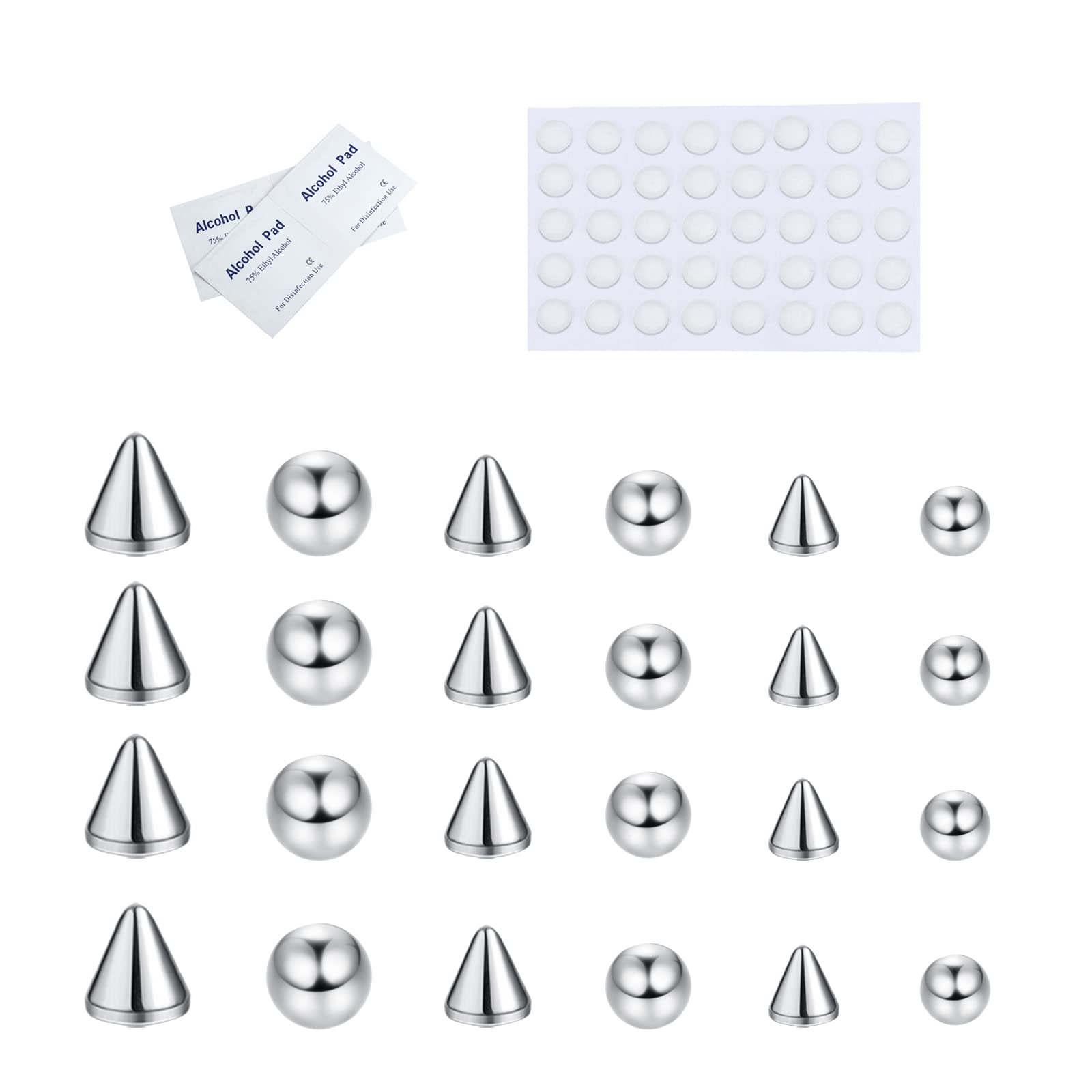 JOERICA Fake Nose Eyebrow Ring Fake Lip Labret Studs Replacement Ball with 40pcs Sticker Faux Nose Studs Non-Piercing Body Jewelry Fake Skin Piercing