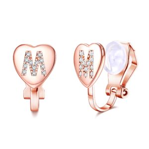 funrun jewelry heart initial clip on stud earrings for women rose gold plated dainty alphabet letters a-z stud earrings non pierced stud earrings(m)