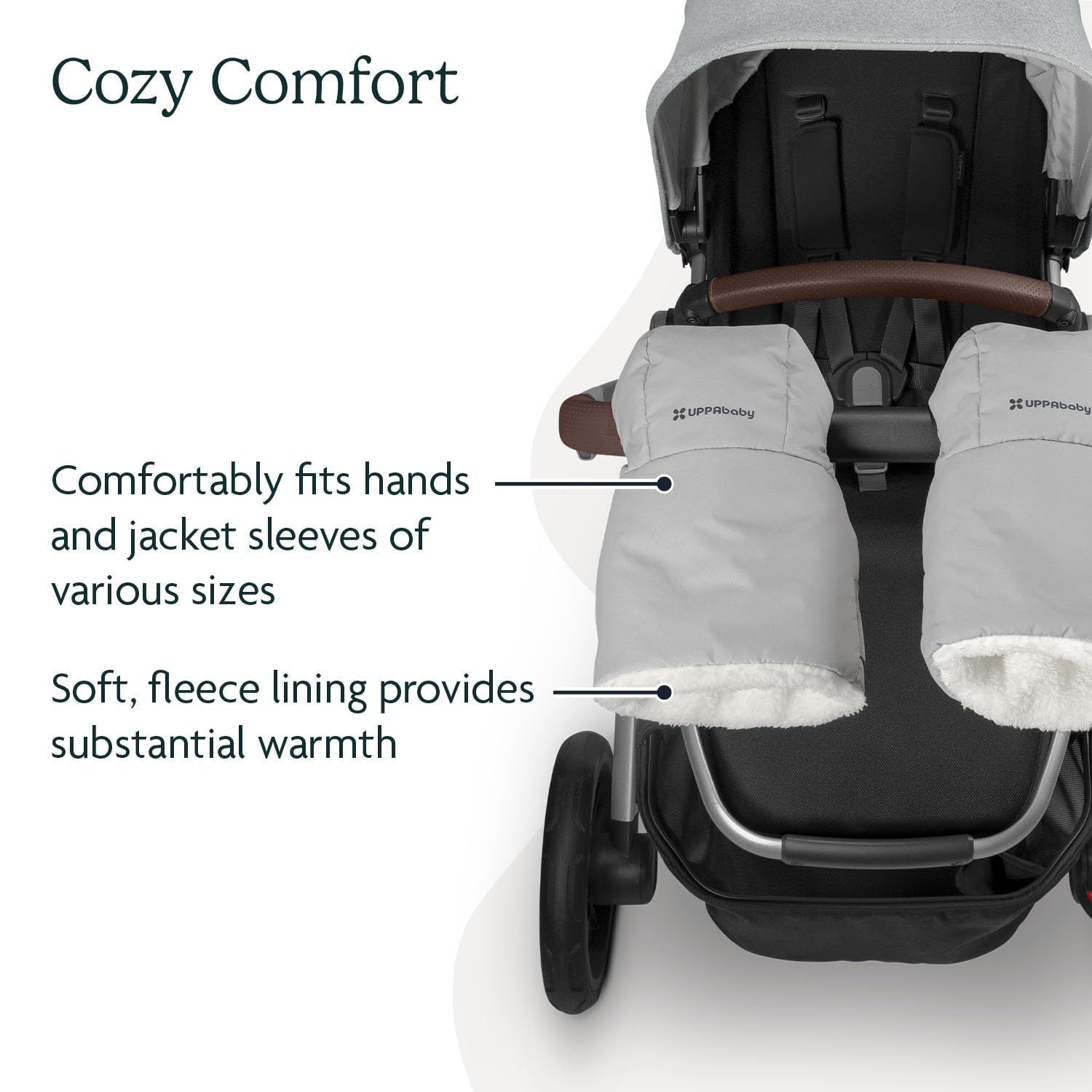 UPPAbaby CozyHandmuff/Easily Attaches to Stroller Handlebars/Ultra-Plush, Weather-Proof Hand Protection/Stella (Grey)